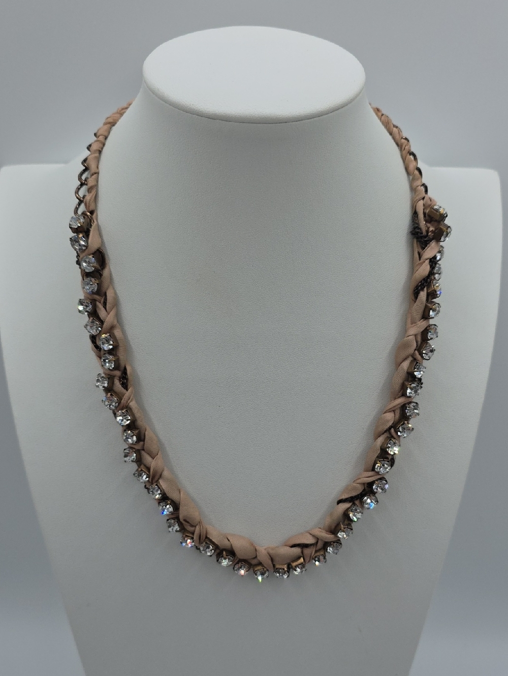 J. Crew Blush Braided Ribbon and Crystal Necklace